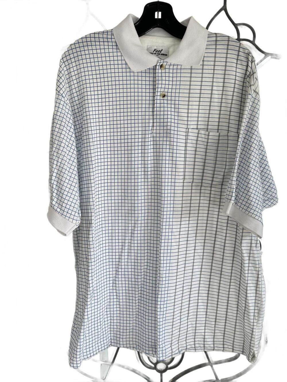 Feel Style of the Urban Grid Blue /Gray Pattern Polo Shirt - XXXL
